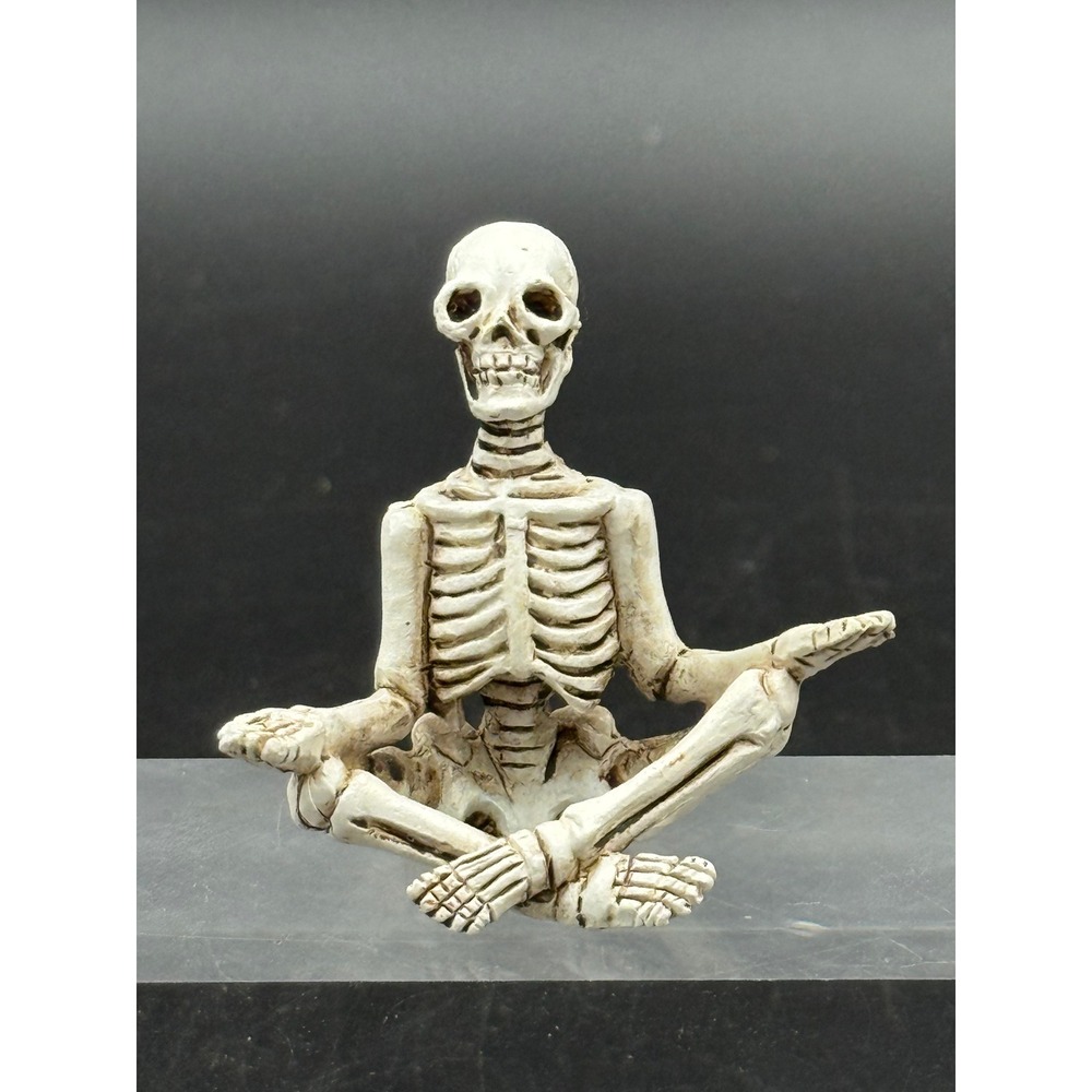 Miniature Meditating Yoga Skeleton Figurine Lotus Pose Resin Gothic Decor 2.75"